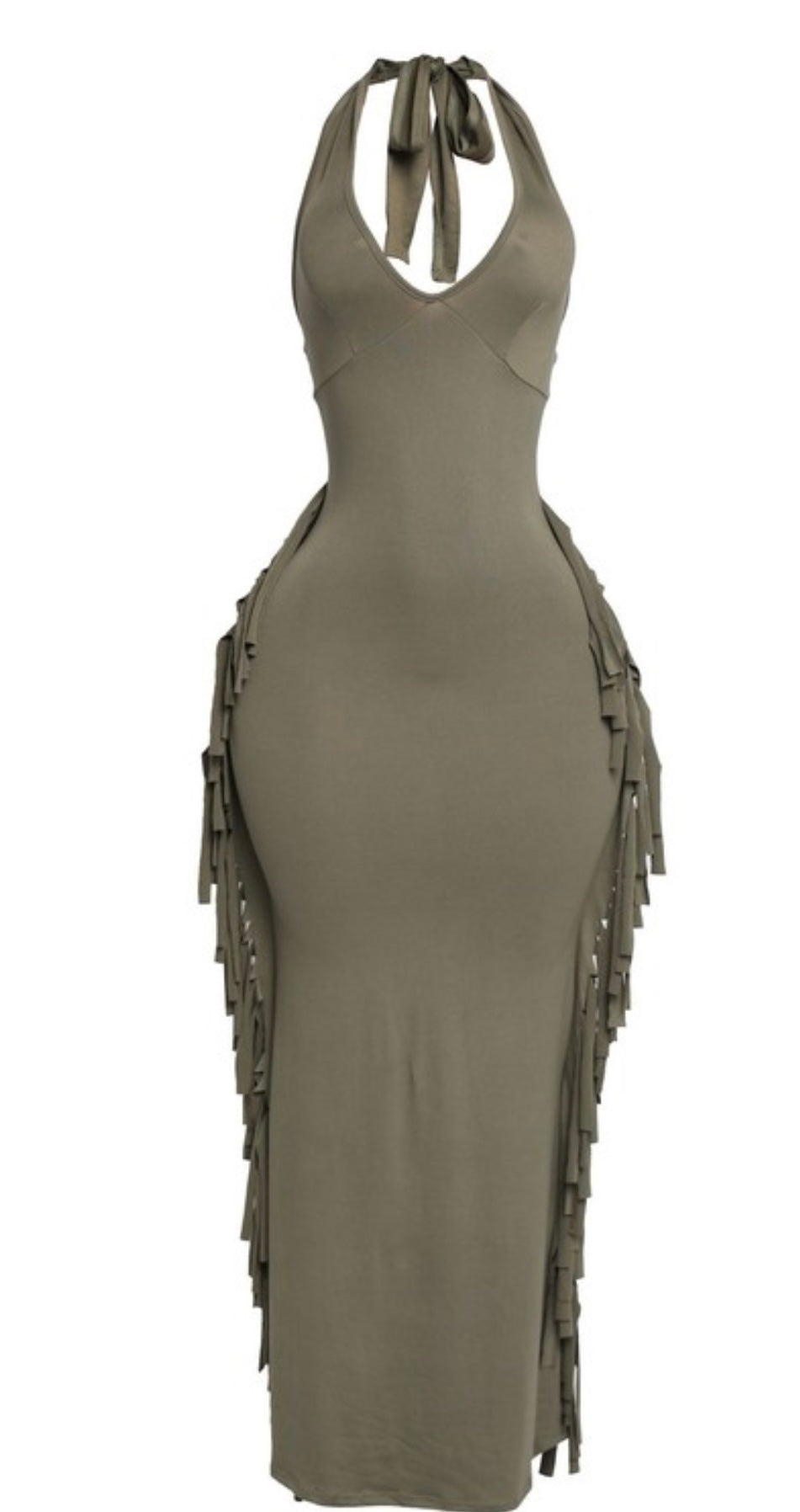 Olive Fringe Detailed Halter Dress – BLOSSOMS BOUTIQUE
