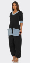 Load image into Gallery viewer, Black & Denim Boho Jumpsuit (PLUS)