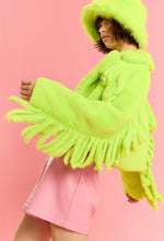 Load image into Gallery viewer, Tassel Bamboo Eco Faux Fur Jacket (Neon Green/Pink/Black)