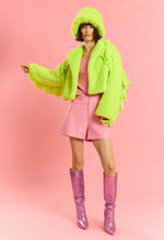Load image into Gallery viewer, Tassel Bamboo Eco Faux Fur Jacket (Neon Green/Pink/Black)