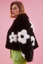 Load image into Gallery viewer, Black & White Retro Bloom Faux Fur Cropped Jacket