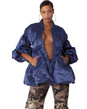 Load image into Gallery viewer, Bold Puff Sleeve Bomber Jacket (Burgundy/Navy)