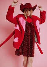 Load image into Gallery viewer, Red & Pink Bamboo Faux Fur Coat