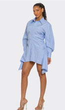 Load image into Gallery viewer, Light Blue Skyline Asymmetric Shirt Dress