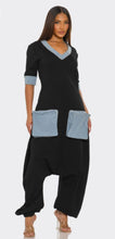 Load image into Gallery viewer, Black & Denim Boho Jumpsuit (PLUS)