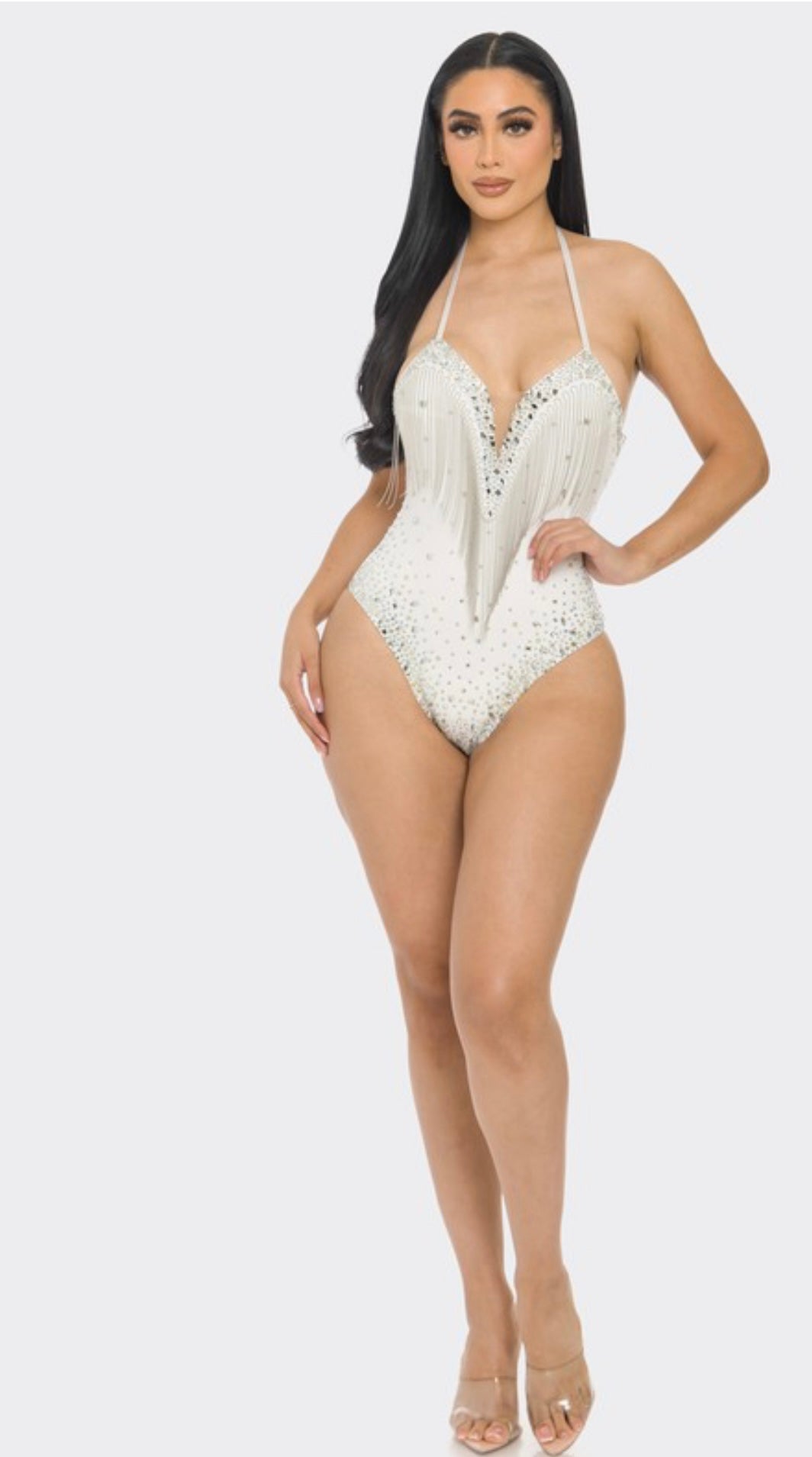 White Rhinestone Bodysuit BLOSSOMS BOUTIQUE