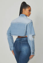 Load image into Gallery viewer, Denim Rhinestone Cropped Jacket