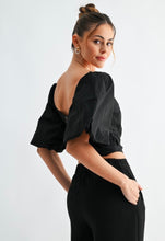 Load image into Gallery viewer, Black Petal Puff Sleeve Top