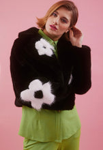 Load image into Gallery viewer, Black & White Retro Bloom Faux Fur Cropped Jacket