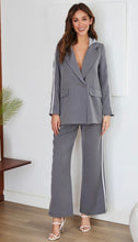 Load image into Gallery viewer, Striped Hooded Blazer Set (Black, Grey)