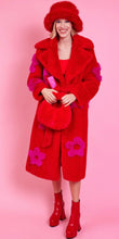 Load image into Gallery viewer, Red Faux Fur Coat w/Pink Flowers