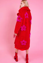 Load image into Gallery viewer, Red Faux Fur Coat w/Pink Flowers