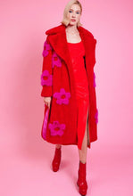 Load image into Gallery viewer, Red Faux Fur Coat w/Pink Flowers