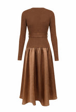 Load image into Gallery viewer, The Mocha Luxe Sweater & Satin Midi Dress