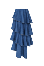 Load image into Gallery viewer, Spiral Ruffle Denim Midi Skirt