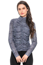 Load image into Gallery viewer, Ruched Mesh Mock Neck Top
