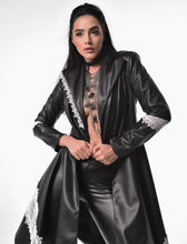 Load image into Gallery viewer, White Lace Black Faux Leather Asymmetric Jacket
