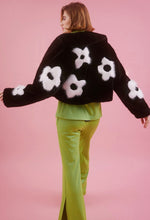 Load image into Gallery viewer, Black &amp; White Retro Bloom Faux Fur Cropped Jacket
