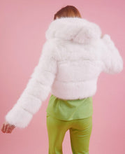 Load image into Gallery viewer, White Hooded Bamboo Faux Fur
