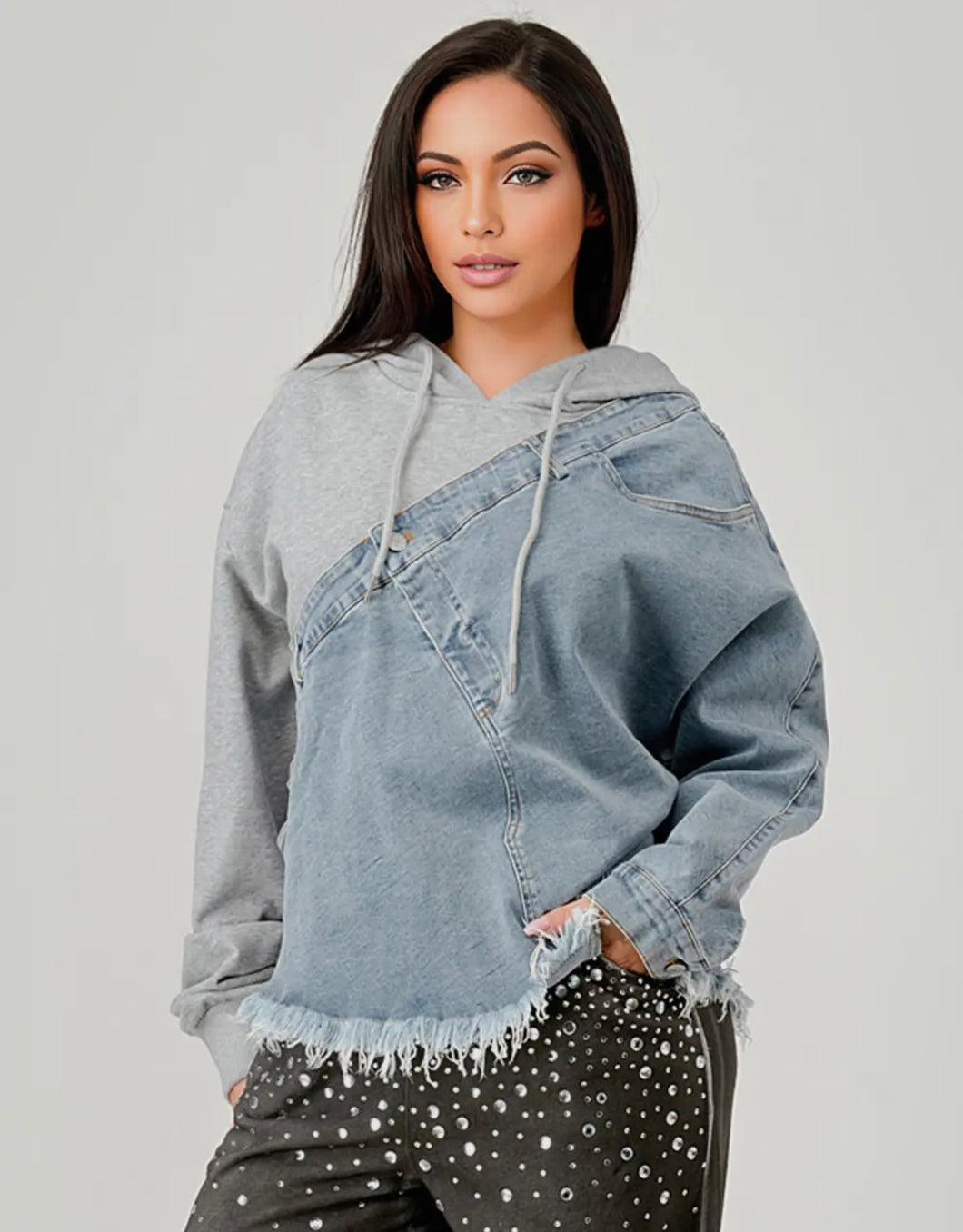 Denim Meets Comfort Hoodie