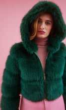 Load image into Gallery viewer, Hooded Bamboo Faux Fur Puffer Jacket (White, Green, Fuschia)
