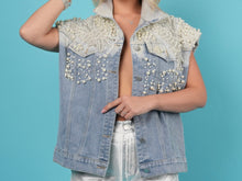 Load image into Gallery viewer, Pearl &amp; Rhinestone Denim Vest
