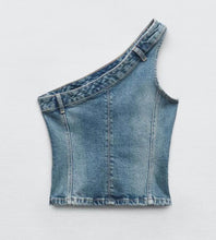 Load image into Gallery viewer, One Shoulder Denim Tank Top
