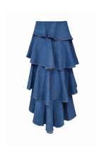 Load image into Gallery viewer, Spiral Ruffle Denim Midi Skirt

