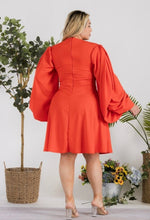 Load image into Gallery viewer, Tangerine Puff Sleeve Midi Dress (PLUS)
