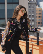 Load image into Gallery viewer, Black Denim Floral Jacket
