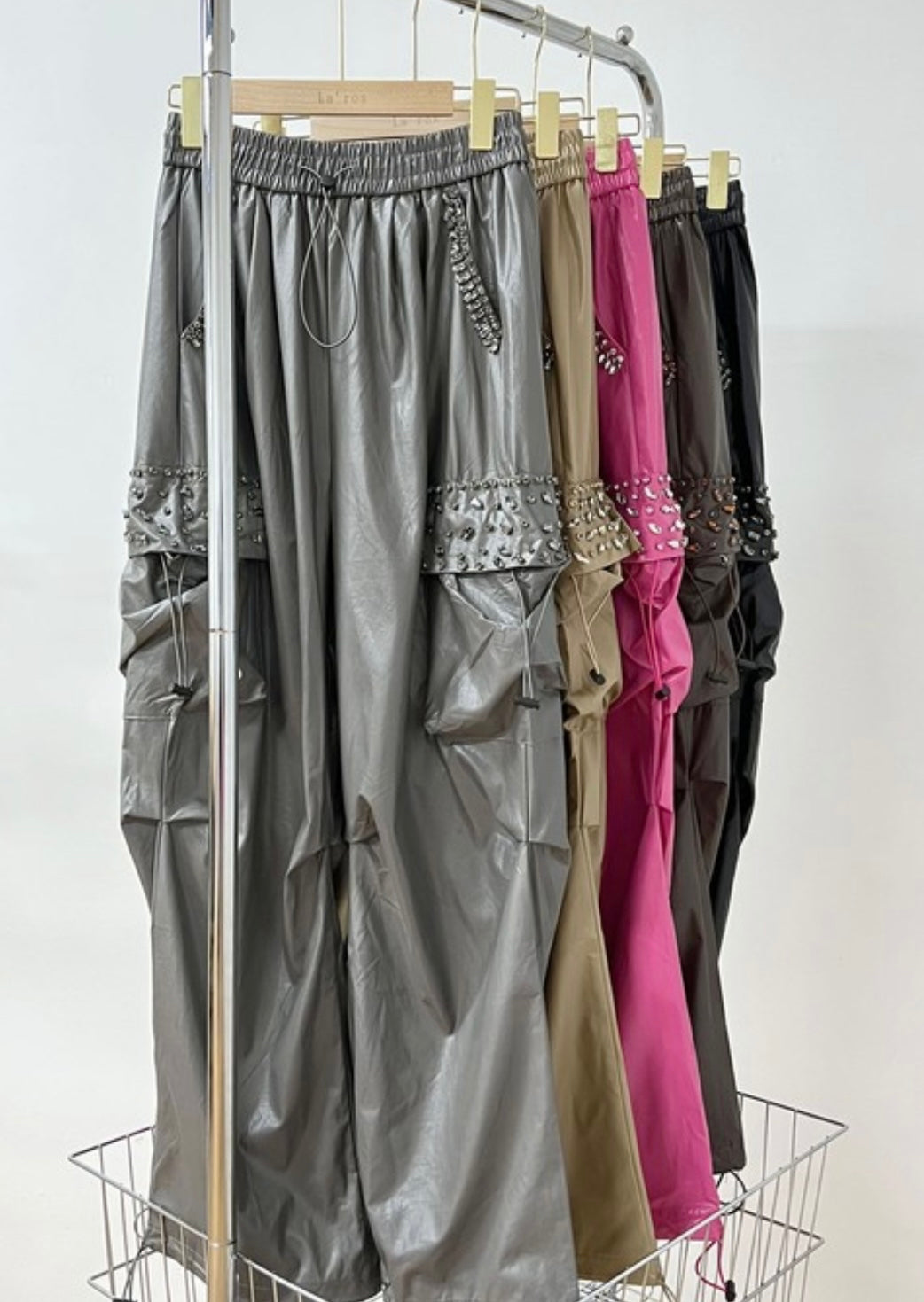 Rhinestone Embellished Cargo Pants (PINK/KHAKI/BLACK)