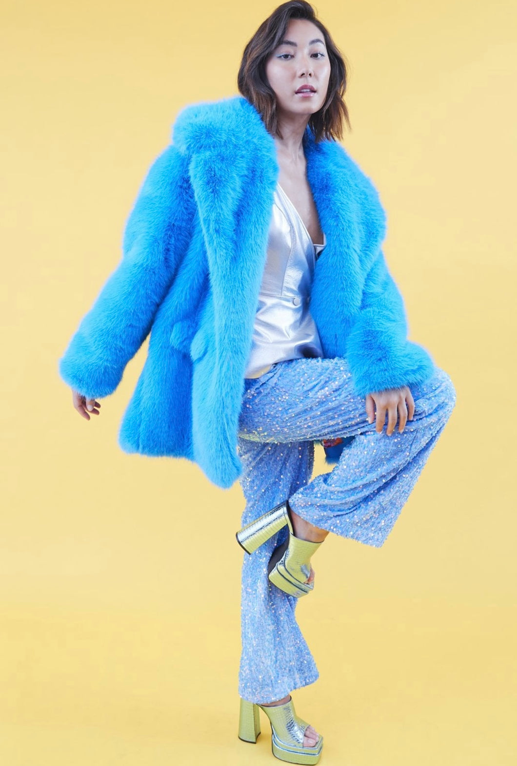 Blue Faux Fur Coat