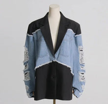 Load image into Gallery viewer, Oversized Denim Patchwork Blazer
