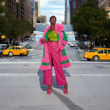 Load image into Gallery viewer, Pink &amp; Green Bamboo Faux Fur Coat
