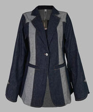 Load image into Gallery viewer, Dark Blue Contrast V-Neck Denim Blazer
