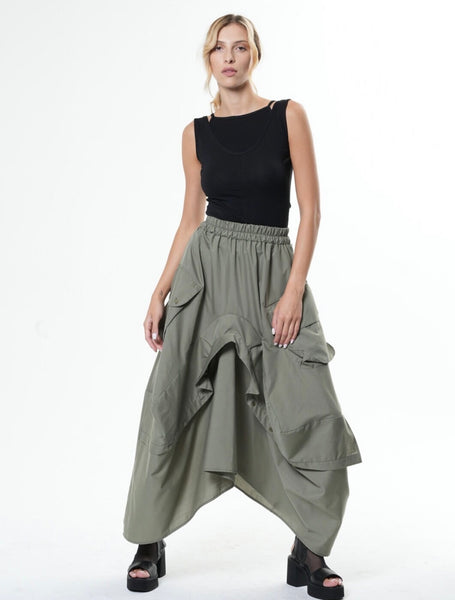 Asymmetric Maxi Skirt (Black/Khaki)