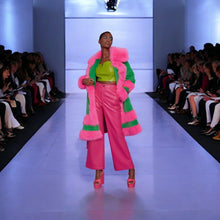 Load image into Gallery viewer, Pink &amp; Green Bamboo Faux Fur Coat
