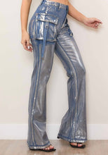 Load image into Gallery viewer, Blue Silver Foil Metallic Paint Cargo Pants
