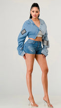 Load image into Gallery viewer, Edgy Denim Patched X Contrast Jacket
