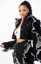Load image into Gallery viewer, Black Cropped Ruffle Sleeve Jacket
