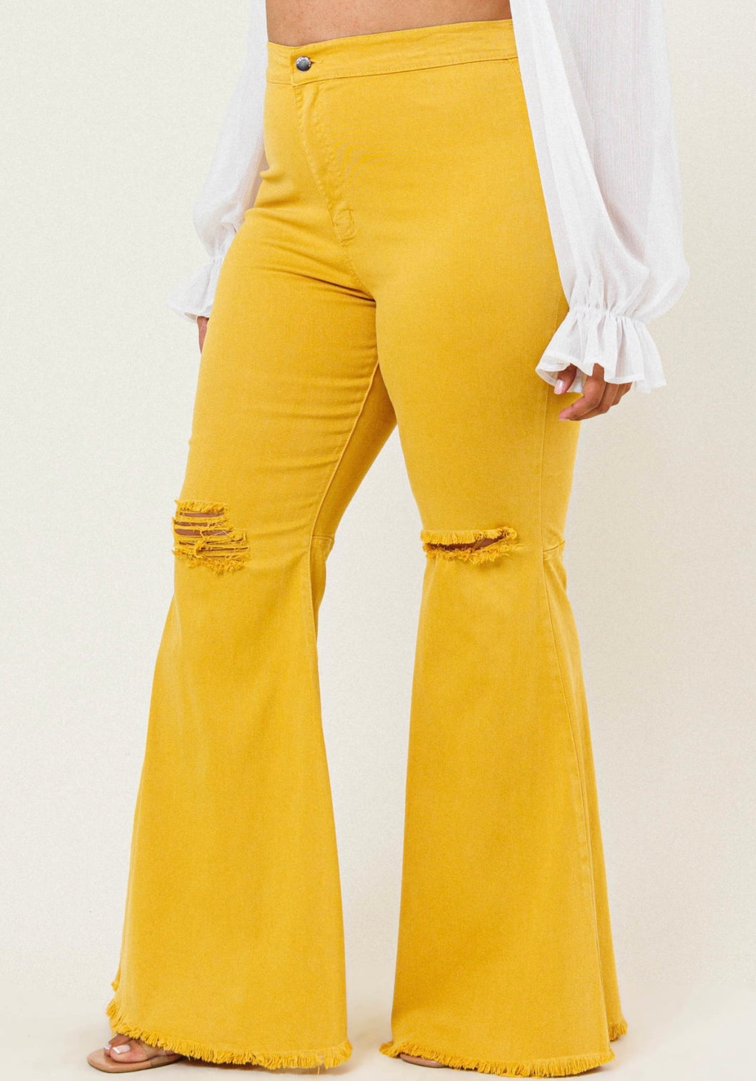 Yellow High Waisted Flare Jeans (PLUS)