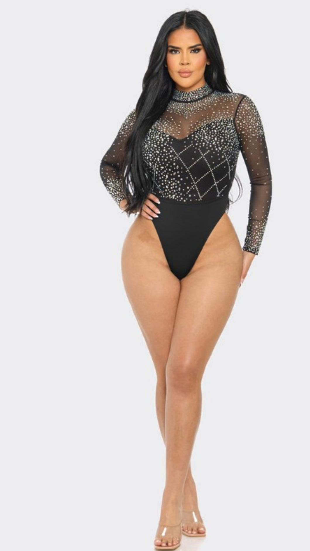 Black/Silver Rhinestone Bodysuit