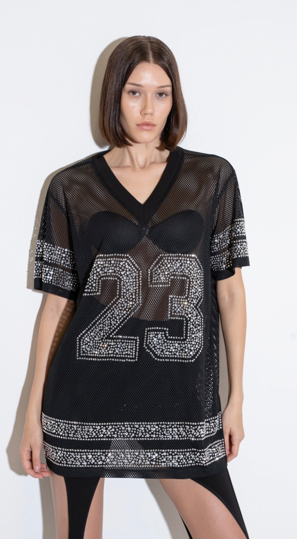 DaKota Rhinestone Embellishment Black Mesh Jersey