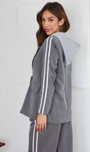 Load image into Gallery viewer, Striped Hooded Blazer Set (Black, Grey)
