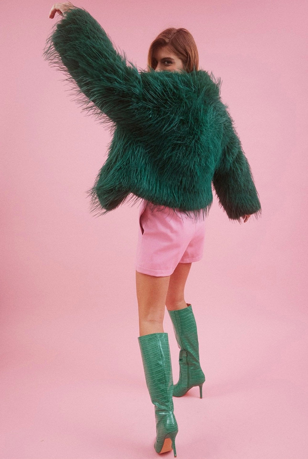 Green Mongolian Fur Knitted Jacket