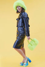 Load image into Gallery viewer, Black Faux Leather Ruffle Biker Jacket
