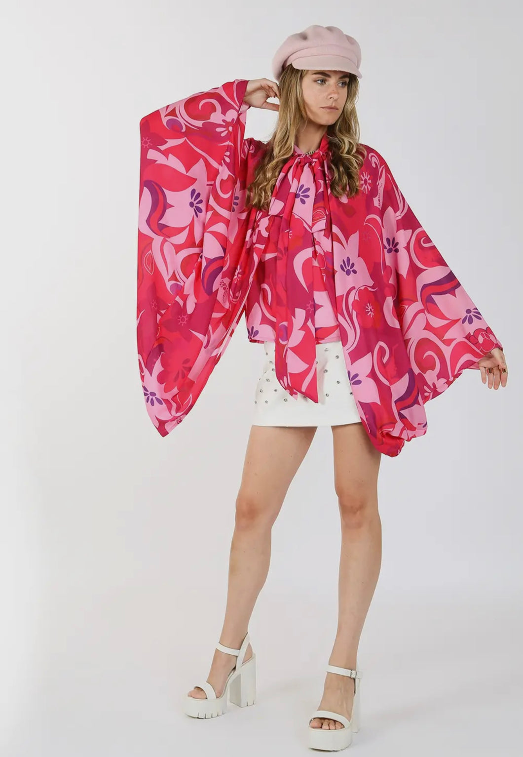 Pink & Red Poncho Top