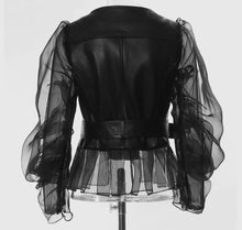 Load image into Gallery viewer, Black Biker Tulle Faux Leather Jacket
