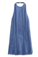 Load image into Gallery viewer, Blue Halter Fringe Mini Dress
