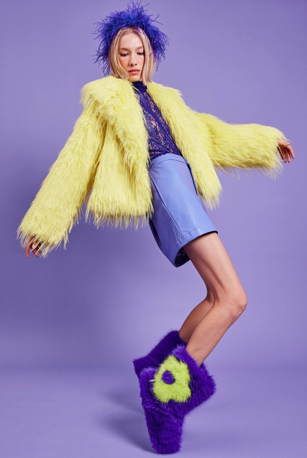 Yellow Mongolian Fur Knitted Jacket